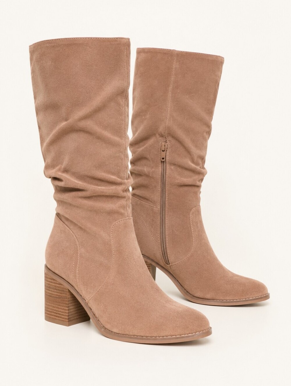 Universal Thread Taupe Faux Suede Slouch Mid-Calf Block Heel Boots Womens Size 8